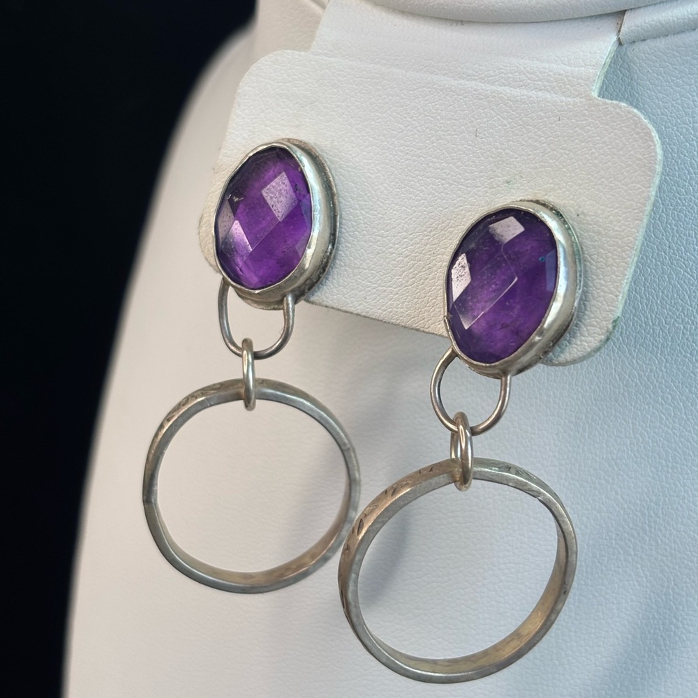 Stylish Purple and Silver Hoop Earrings
